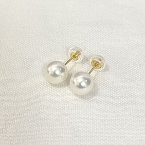 K18YG 一粒パールピアス 7-7.5ミリ あこや真珠 無調色 イエローゴールド 18金 本真珠 国産 和珠 スタッドピアス ケース付き