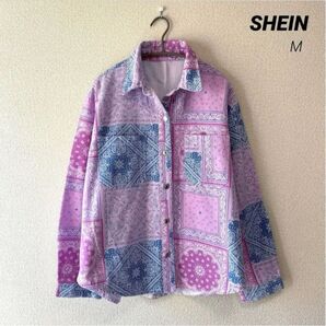 SHEIN ペイズリーピンク ブルー パステル コットンシャツ ジャケット ヒップホップ ダンス ビックサイズ