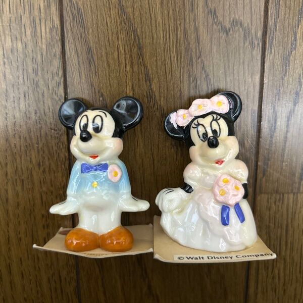 ディズニー ミッキー&ミニー 陶器フィギュア 昭和レトロ