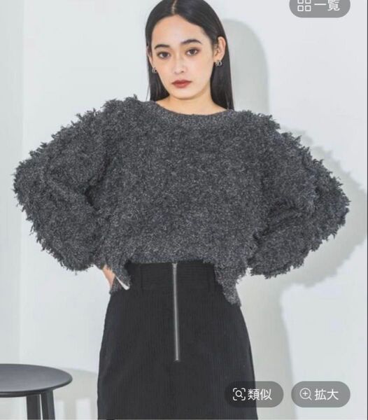 jeanasis ラメジャガードショートプルオーバー フリンジラメニット ブラック