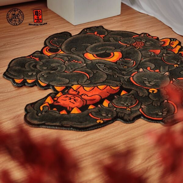 HORIREN Red Flame Hundred Cat Rug ラグマット 絨毯 カーペット 玄関マット キッチンマット