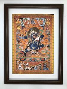 閻魔(ヤマ)を描いたチベットの仏画 閻魔大王 A4 ポスター 輸送用 額付き ホビー おもちゃ グッズ 曼荼羅 マンダラ