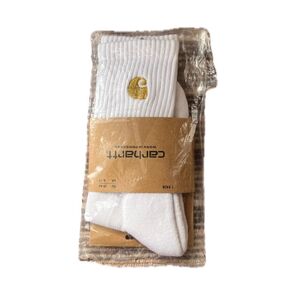 Carhartt カーハート 靴下 ワンポイントチェイス ソックス Chase Socks 白/ゴールド 白地