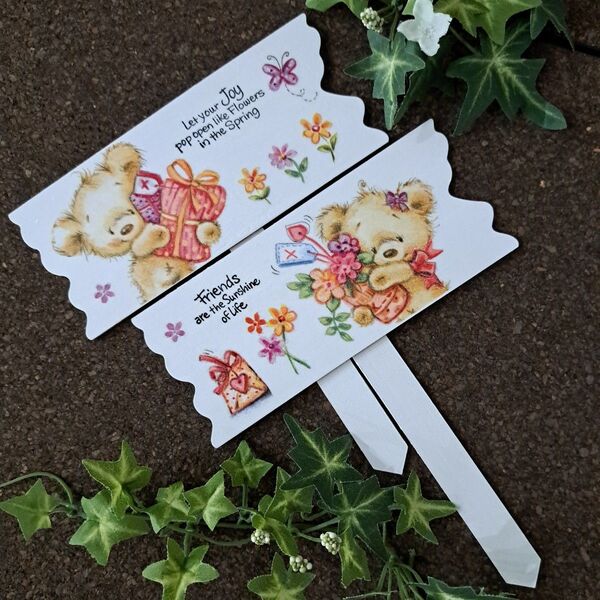 ガーデンピック(くま テディベア)デコパージュ 花柄 蝶々 園芸雑貨 カントリー