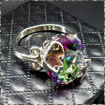 [RING] 925 Plated Luxury Rainbow Multicolor Mystic Crystal CZ 16mm オーバル レインボー クリスタル ラグジャリー シルバーリング 15号_画像2