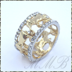 [RING] Yellow & White Gold Plated 3D Lucky Elephant 幸運の象徴 開運 ゴールド エレファント クリスタルCZ エターナルリング 19号