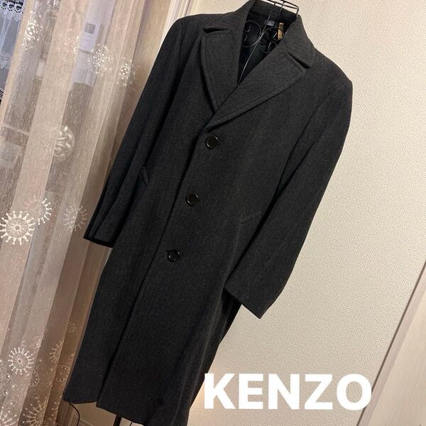 美品 KENZO ケンゾー ウール混紡 チェスターコート M 46 ロングコート ブラック