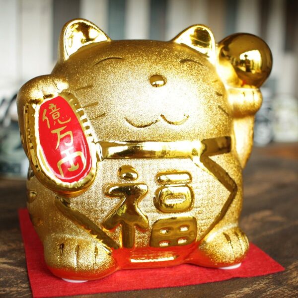 金の招き猫大 陶器 貯金箱 金運 箱付き 新品未使用 置物 インテリア ゴールド