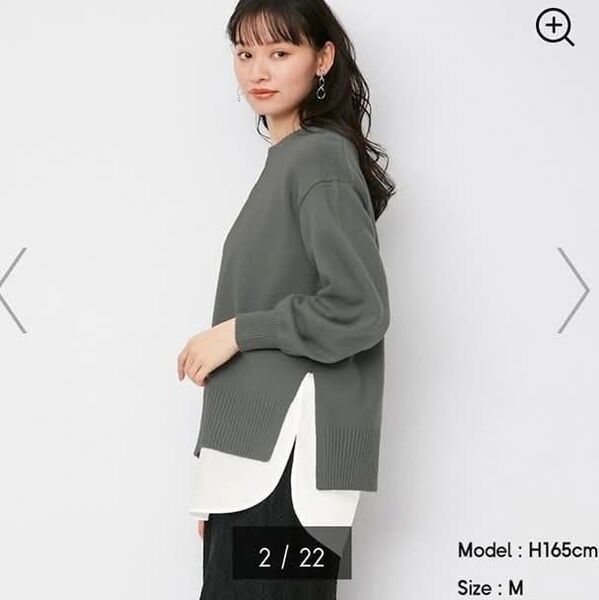 美品 GU シャツテールコンビネーションセーター DARK GRAY Мサイズ ダークグレー