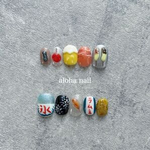 ネイルチップ|お祭り かき氷 ビール チョコバナナ 焼きとうもろこし ヨーヨー 花火 夏 ミニチュア 食べ物ネイル