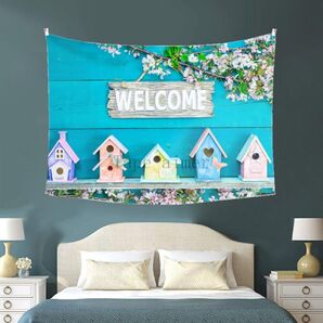 タペストリー welcome 金具付 結婚式 玄関 ポップ 生地 布 模様 D4