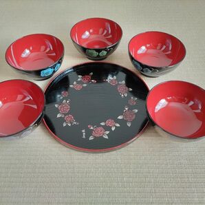 丸盆付汁椀セット 漆器 桂由美