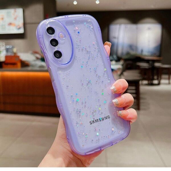 Galaxy A55 ケース クリア TPU ウェーブ SC-53E パープル