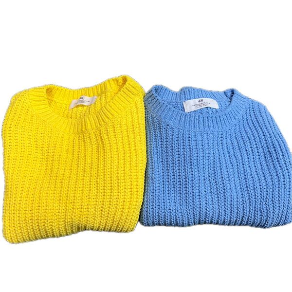 セーター ニット 2点セット 子供服 H&M 丸首 袖に汚れあり セット ブルー イエロー