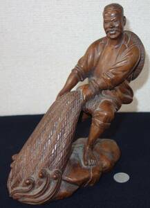 香港木彫　漁夫　一本彫り　ブルース・リー（Bruce Lee）時代