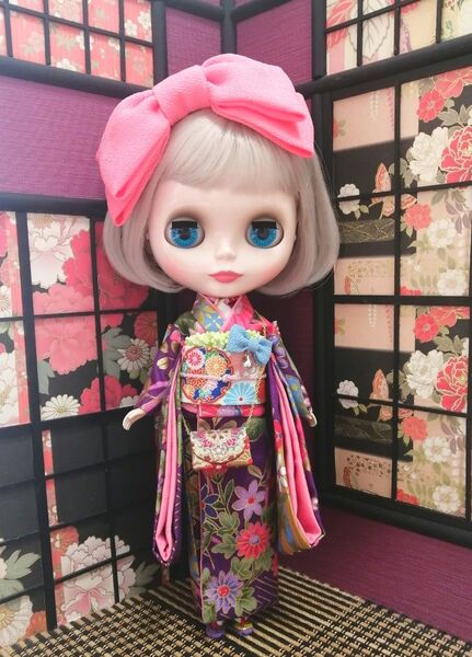 【夢人屋呉服店】ネオブライス ブライス Blythe 着物 アウトフィット 大きなピンク色のリボンのお着物セット