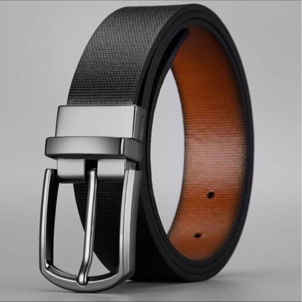 【ブラックxブラウン】本革ベルト リバーシブルバックル 回転メンズ