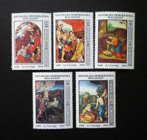 Art hand Auction ■마다가스카르 그림 우표 5종 미사용 마다가스카르-1984 코레지오(G2022), 고대 미술, 수집, 우표, 엽서, 아프리카