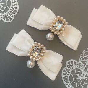 ダブルパールベルベット ベロア ヘアクリップ 量産型 地雷 ゴスロリ