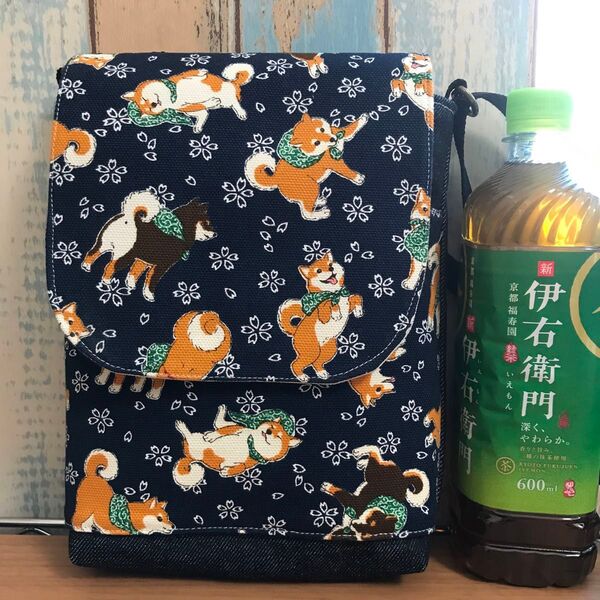 425 紺色 ネイビー 柴姫 デニム 柴犬 帆布 犬 ハンドメイド スマホポーチ
