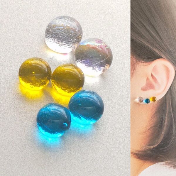 【21G/18G/16G】サージカルステンレスピアス イヤリング ボディピアス ガラスナギット3ペア No.602