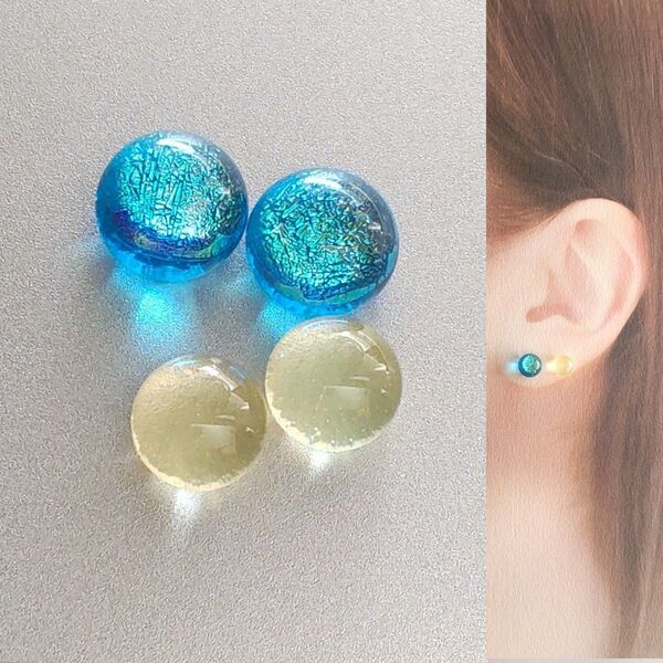 【21G/18G/16G】サージカルステンレスピアス イヤリング ボディピアス ガラスナギット2ペア No.582