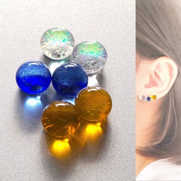 【21G/18G/16G】サージカルステンレスピアス イヤリング ボディピアス ガラスナギット3ペア No.608