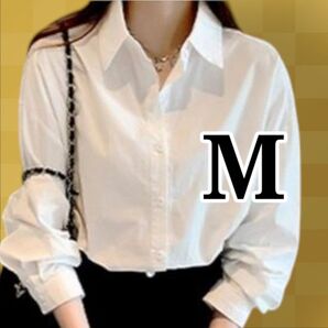 【新品/送料込】長袖 レディース M ブラウス ホワイト ポケット有