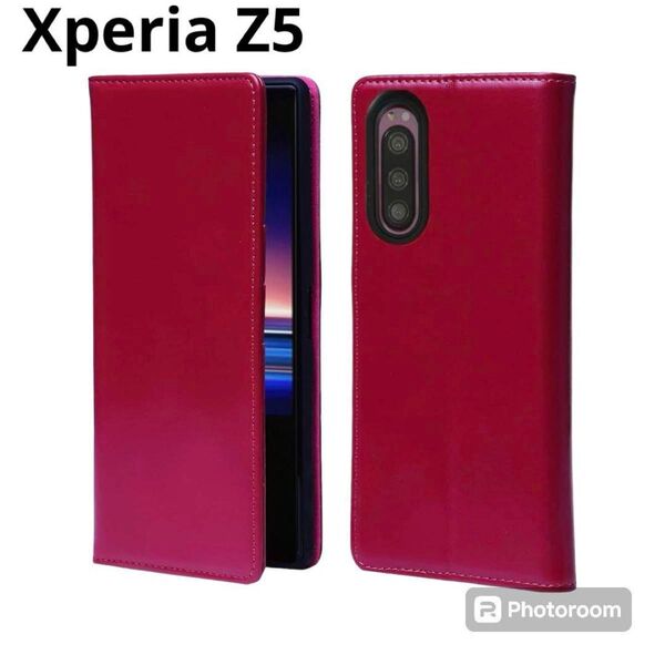 Xperia Z5 手帳型 ケース 最高級 本革 牛革 濃いめピンク