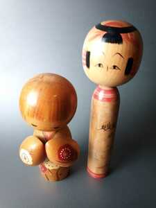 ■こけし 二体セット 伝統工芸 民芸品 郷土玩具 伝統こけし 置物 昭和レトロ■81