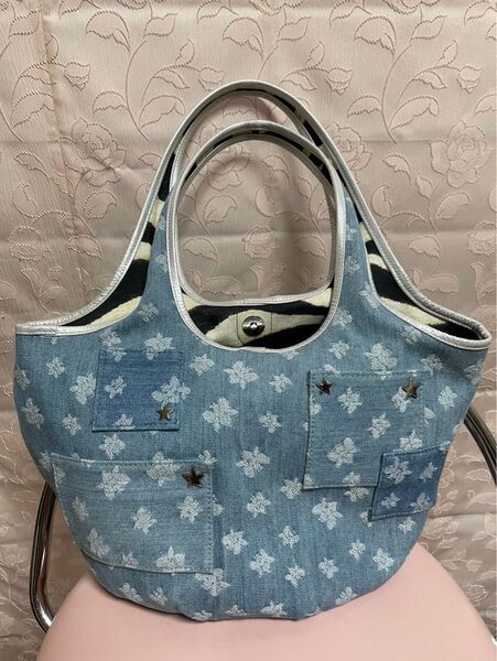 トートバッグ 花柄 デニム