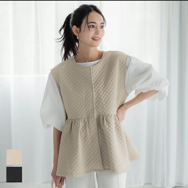 【coca】M 新品未使用 キルティングベスト ペプラム ベージュ