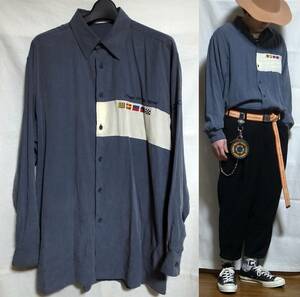 ゆったりデザインシャツ 古着 vintage 長袖シャツ 1ラインシャツ 文学系 古着男子におすすめ