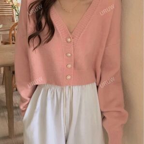 SHEIN ピンクニットカーディガン 長袖 F