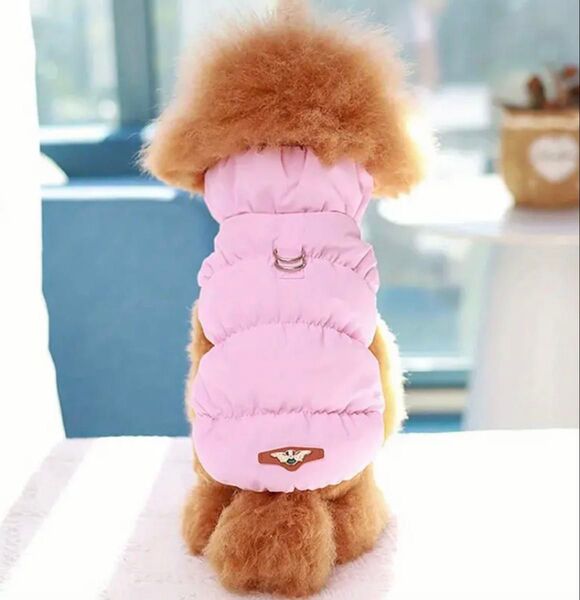 【新品未使用】犬 猫 ペット 犬服 ドッグウェア S ピンク ダウン 防寒 保温