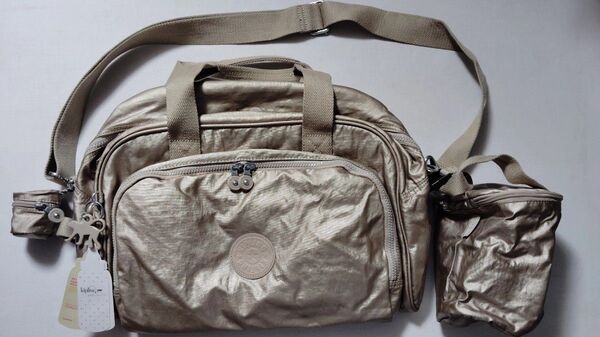 美品 キプリング 大容量マザーズバッグ カママ シャンパンメタル ショルダー kipling camama