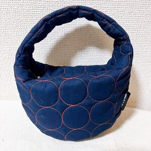 ハンドメイド ハーフムーンミニバックポーチ キルティングラウンド ネイビー