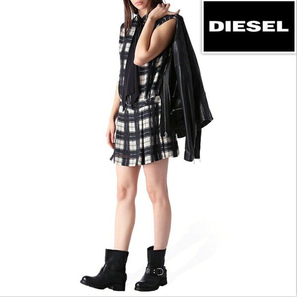 DIESEL ディーゼル ボウタイ ノースリーブ チェック ワンピース