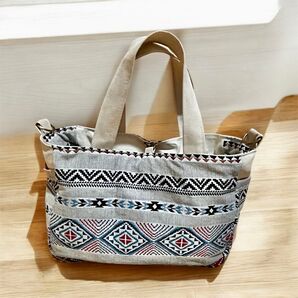 2wayリバーシブルトート グレーオルテガ ハンドメイド