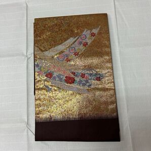 【名古屋帯 】ゴールド×ブラウン