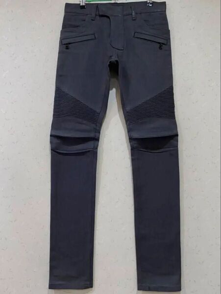 BALMAIN バルマン バイカー 蛇腹 ストレッチ コーティング デニムパンツ