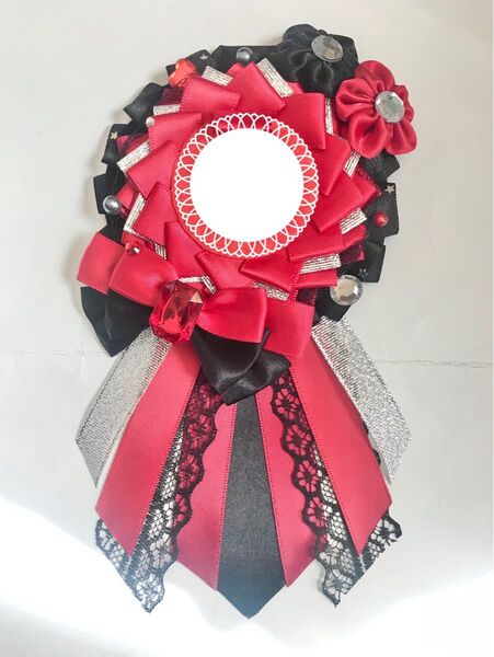 ロゼット ハンドメイド 痛ロゼット 痛バ 赤×黒 レッド ブラック