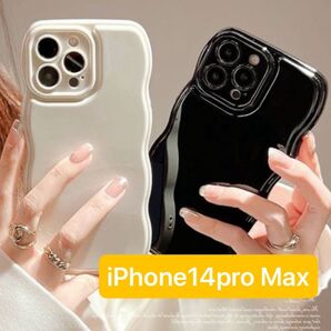 【iPhone14pro Max】【新品】ブラック ソフトケース なみなみ ウェーブフレーム スマホケース