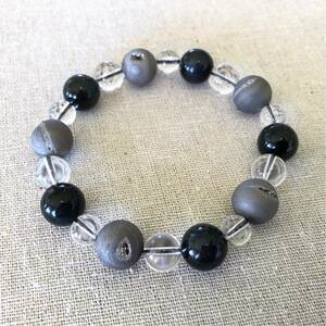 [ new goods ] natural stone bracele * geo -domenou onyx crystal rubber Power Stone black series unisex 18cm