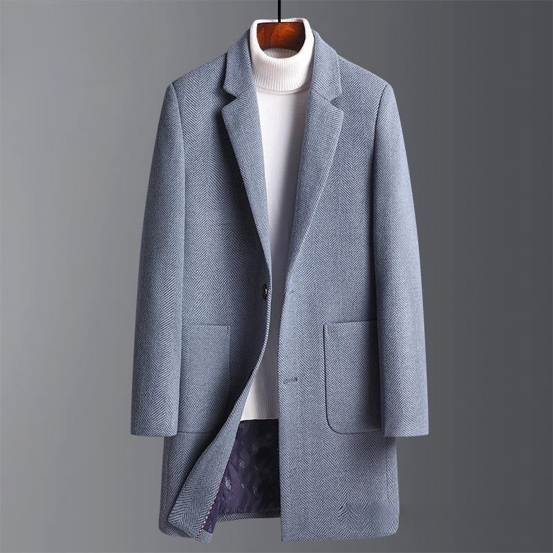 ウールコート 新品 メンズコート 紳士 ビジネスコート 細身 チェスターコート アウター 厚め 冬服【LB2815】ブルー 2XL