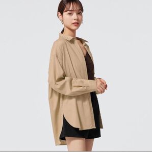 【新品・タグ付き】GU リネンブレンドオーバーサイズシャツ XL ベージュ 大人気完売商品 ※即日発送いたします!
