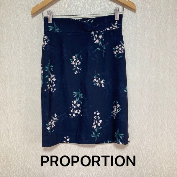 PROPORTIONプロポーション レディース 膝丈 タイト スカート ネイビー 花柄 サイズ2