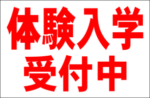 お手軽看板「体験入学受付中（赤）」大判・屋外可