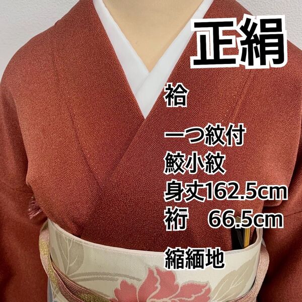 ◆365◆着物ライフ満喫◆正絹縮緬地 袷 一つ紋 江戸(鮫)小紋