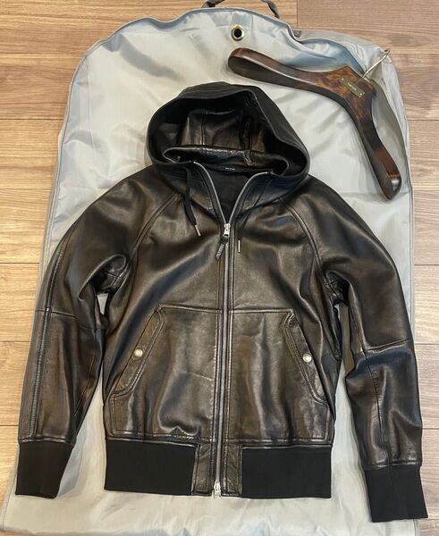 トムフォード TOM FORD ダブルジップアップ リブ切替 ラムレザーブルゾン パーカー 46 BU406 TFL768